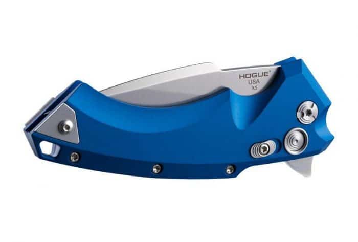 Hogue X5 3.5" Folding Knife - Spear Point Blade Tumbled Finish Blue Aluminum Frame
